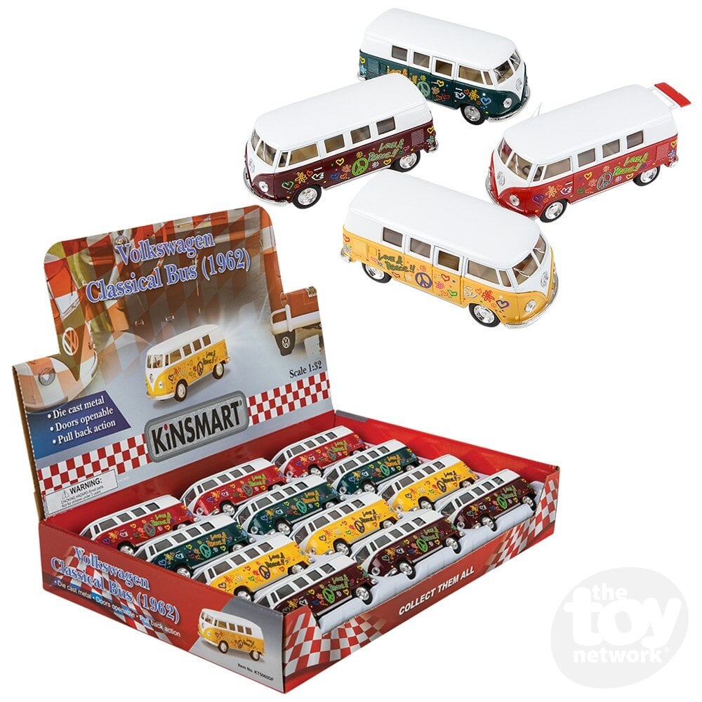 Ts - 5" Diecast Pull Back Vw Flower Power Bus 1:32