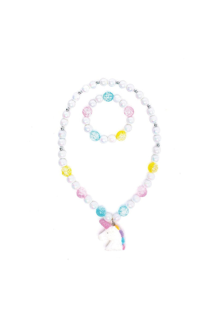 White Unicorn Necklace & Bracelet Set, 2pc