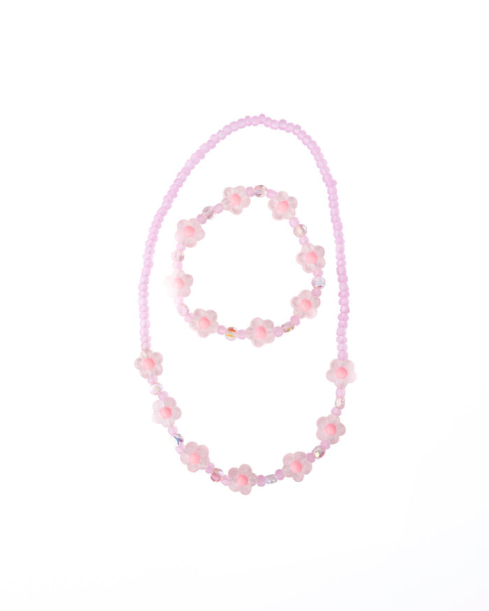 Pink Crystal Blooms Necklace & Bracelet Set, 2pc