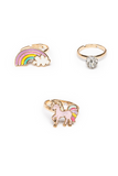 Boutique Unicorn Rainbow Rings, 3 pieces