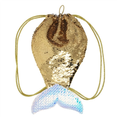 Pink Poppy Mermaid Wishes Drawstring Bag-Gold