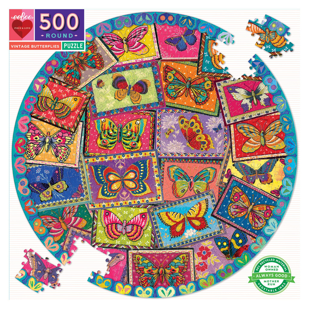 Vintage Butterflies-500 pc Round Puzzle