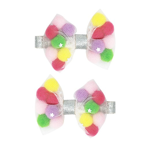 Pom Pom Sparkle Bow Hairclips